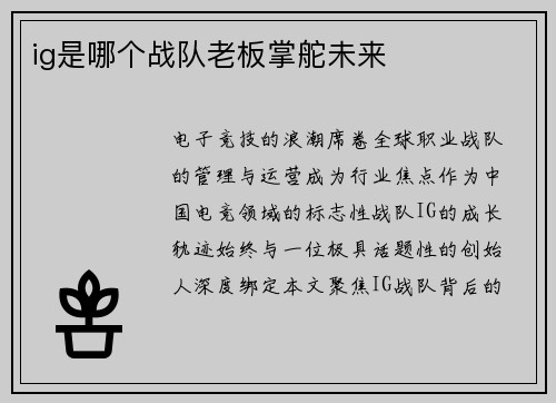 ig是哪个战队老板掌舵未来